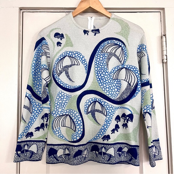Vintage 60’s/70’s Mushroom Print Long Sleeve Shirt, L - Picture 1 of 11